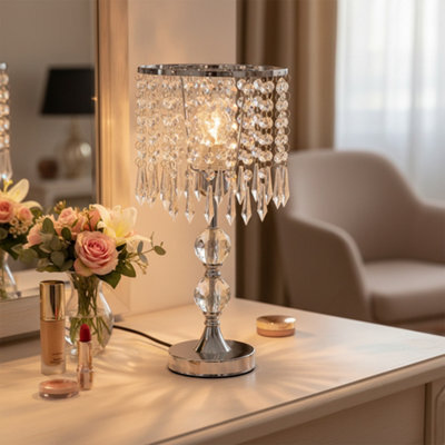 Living And Home E27 Luxury Table Lamp With Iron Base And A Crystal-Beaded Shade, 20Cm Dia X 39Cm H - image 1