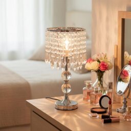 Living And Home E27 Luxury Table Lamp With Iron Base And A Crystal-Beaded Shade, 20Cm Dia X 39Cm H - thumbnail 2