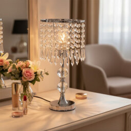 Living And Home E27 Luxury Table Lamp With Iron Base And A Crystal-Beaded Shade, 20Cm Dia X 39Cm H - thumbnail 1