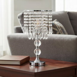 Living And Home E27 Luxury Table Lamp With Iron Base And A Crystal-Beaded Shade, 20Cm Dia X 39Cm H - thumbnail 3