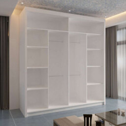 Sliding Wardrobes 4 u LTD Modern Wardrobe With Led Light Double Sliding Door Stylish Mirrored Wardrobe - White 203Cm - thumbnail 3