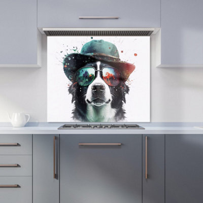 Warren Reed Designer Border Collie Dog Face Splashart Premium Glass Kitchen Splashback W600mm X H750mm - image 1