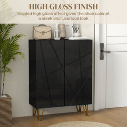 Homcom Shoe Storage Cabinet With Soft-Close Hinges And Adjust Shelves, Black - thumbnail 6