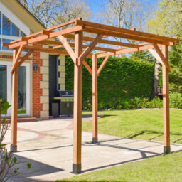 BPS Access Solutions Bps Deluxe Wooden Pergola - 2X2M - Garden Gazebo - Premium Slow Grown Spruce - 80mm Thick Posts - 2031mm Height - thumbnail 1