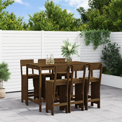 Berkfield 7 Piece Garden Bar Set Honey Brown Solid Wood Pine - image 1