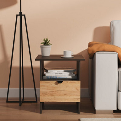 Varese Matt Graphite 1 Drawer Non-Extendable Side Table (H)495mm (W)440mm (D)440mm - image 1