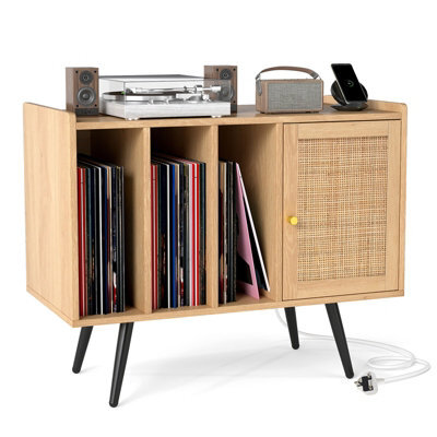 Gainoom Record Player Stand Turntable Stand Boho Record Storage Table For 220 Albums Vinyl Holder Display Shelf - image 1