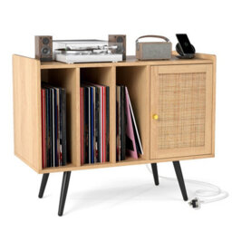 Gainoom Record Player Stand Turntable Stand Boho Record Storage Table For 220 Albums Vinyl Holder Display Shelf