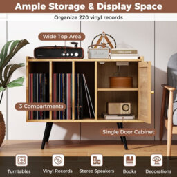 Gainoom Record Player Stand Turntable Stand Boho Record Storage Table For 220 Albums Vinyl Holder Display Shelf - thumbnail 6