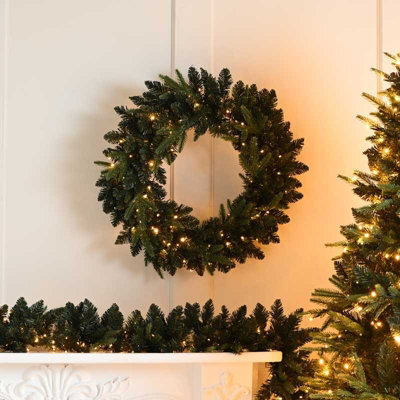 Festive Firefly Lit Christmas Wreath With Warm White Battery Lights - 60Cm