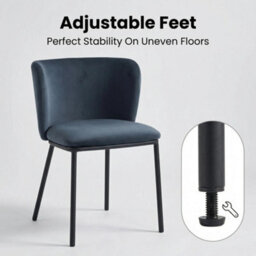 Set Of 4 Midnight Blue Velvet Dining Chairs, Upholstered Kitchen Side Chairs With Curved Ergonomic Back & Black Metal Legs - thumbnail 7