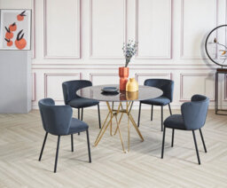 Set Of 4 Midnight Blue Velvet Dining Chairs, Upholstered Kitchen Side Chairs With Curved Ergonomic Back & Black Metal Legs - thumbnail 2