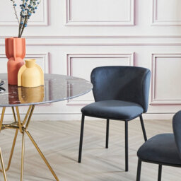 Set Of 4 Midnight Blue Velvet Dining Chairs, Upholstered Kitchen Side Chairs With Curved Ergonomic Back & Black Metal Legs - thumbnail 3