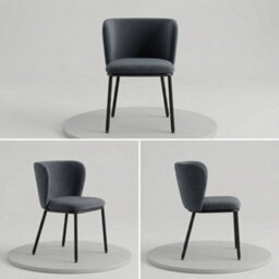 Set Of 4 Midnight Blue Velvet Dining Chairs, Upholstered Kitchen Side Chairs With Curved Ergonomic Back & Black Metal Legs - thumbnail 4