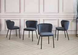 Set Of 4 Midnight Blue Velvet Dining Chairs, Upholstered Kitchen Side Chairs With Curved Ergonomic Back & Black Metal Legs - thumbnail 1