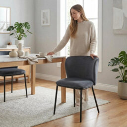Set Of 4 Midnight Blue Velvet Dining Chairs, Upholstered Kitchen Side Chairs With Curved Ergonomic Back & Black Metal Legs - thumbnail 9
