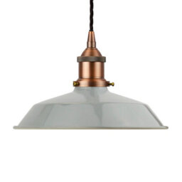 French Grey Small Trinity Metal Painted Dome Pendant Light With Matt Antique Copper Lamp Holder And Black Twisted Cable - Se Home - thumbnail 1