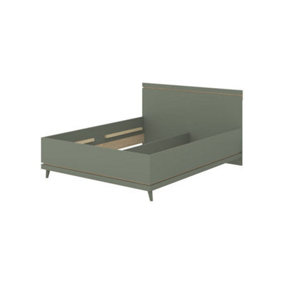 Arte Scandi Green & Oak Eu King Bed Frame - Modern 160X200Cm Wooden Bedframe With Slats W165 X H100 X D207Cm - image 1