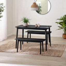 Furniturebox Uk Lynton Small Black Wooden Dining Table & 2 Benches - thumbnail 1