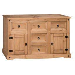 Mercers Furniture Corona Large 2 Door 5 Drawer Sideboard Solid Wood Pine Wooden Cupboard With Mexican Styling