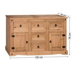 Mercers Furniture Corona Large 2 Door 5 Drawer Sideboard Solid Wood Pine Wooden Cupboard With Mexican Styling - thumbnail 5