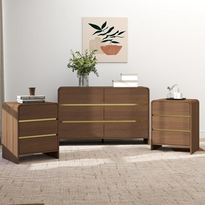 Melody Maison Walnut Brown Chest Of Drawers And Pair Of 3 Drawer Bedside Tables - Meridian Walnut Brown Range - image 1