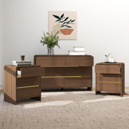 Melody Maison Walnut Brown Chest Of Drawers And Pair Of 3 Drawer Bedside Tables - Meridian Walnut Brown Range - thumbnail 3