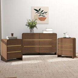 Melody Maison Walnut Brown Chest Of Drawers And Pair Of 3 Drawer Bedside Tables - Meridian Walnut Brown Range