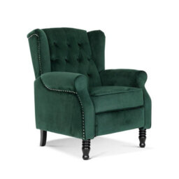 Velvet Bottle Green Manual Recliner Wingback Chair - thumbnail 3