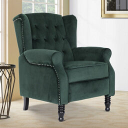 Velvet Bottle Green Manual Recliner Wingback Chair