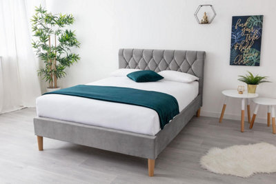Cosford Grey Plush Velvet Sleigh Bed King Size Bed Frame 5Ft - image 1