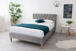 Cosford Grey Plush Velvet Sleigh Bed King Size Bed Frame 5Ft - thumbnail 1