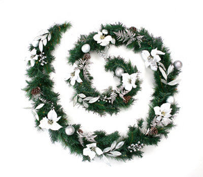 Best Artificial 12Ft White & Silver Decorated Christmas Garland Banister Fireplace Staircase - image 1