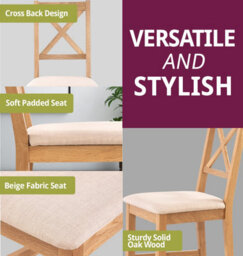 Hallowood Furniture Camberley Oak Butterfly Extending Dining Table With 6 Cross Back Chairs In Beige Fabric Seats - thumbnail 5