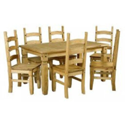 "Mercers Furniture Corona 6'0"" Table & 6 Chairs Dining Set Solid Wood Pine Wooden Large Long Kitchen With Mexican Styling"