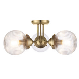 Cosylyte Finley Bathroom 3-Light Ribbed Glass Ceiling Light - Brass 21.5Cm - thumbnail 2
