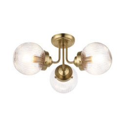 Cosylyte Finley Bathroom 3-Light Ribbed Glass Ceiling Light - Brass 21.5Cm - thumbnail 6