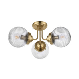 Cosylyte Finley Bathroom 3-Light Ribbed Glass Ceiling Light - Brass 21.5Cm - thumbnail 5