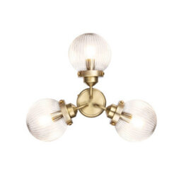 Cosylyte Finley Bathroom 3-Light Ribbed Glass Ceiling Light - Brass 21.5Cm - thumbnail 4
