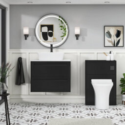 Royal Bathrooms Royal Bathroom Elmore 700mm Matt Nocturne Black Wall Mounted Countertop Bathroom Vanity Unit 2 Drawer With Cube Basin - thumbnail 5
