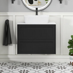 Royal Bathrooms Royal Bathroom Elmore 700mm Matt Nocturne Black Wall Mounted Countertop Bathroom Vanity Unit 2 Drawer With Cube Basin - thumbnail 4