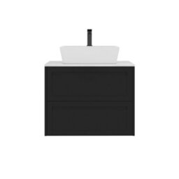 Royal Bathrooms Royal Bathroom Elmore 700mm Matt Nocturne Black Wall Mounted Countertop Bathroom Vanity Unit 2 Drawer With Cube Basin - thumbnail 7