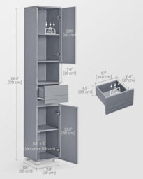 LEDREM Tall Bathroom Cabinet, Slim Storage Cabinet, Narrow Cupboard, Bathroom Storage Unit, With A Drawer, Adjustable Shelves - thumbnail 2