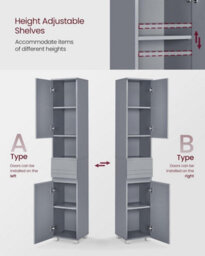 LEDREM Tall Bathroom Cabinet, Slim Storage Cabinet, Narrow Cupboard, Bathroom Storage Unit, With A Drawer, Adjustable Shelves - thumbnail 3