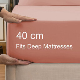"Ameha Fitted Sheet-40Cm Extra Deep Pocket Bed Sheets Elastic Corners Soft Microfiber Fitted Sheet 16"" (Peach,single 91X190Cm)" - thumbnail 3