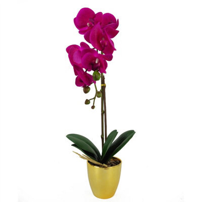 Leaf 46Cm Artificial Orchid Dark Pink / Gold - image 1