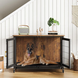 London Boutique Wooden Dog Kennel Large, 95X56X65Cm, Indoor Dog Cage With Anti-Chew, Rotating Lockable Wheels, Grid Base & Easy - thumbnail 7