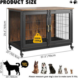 London Boutique Wooden Dog Kennel Large, 95X56X65Cm, Indoor Dog Cage With Anti-Chew, Rotating Lockable Wheels, Grid Base & Easy - thumbnail 2