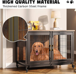 London Boutique Wooden Dog Kennel Large, 95X56X65Cm, Indoor Dog Cage With Anti-Chew, Rotating Lockable Wheels, Grid Base & Easy - thumbnail 4