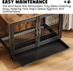 London Boutique Wooden Dog Kennel Large, 95X56X65Cm, Indoor Dog Cage With Anti-Chew, Rotating Lockable Wheels, Grid Base & Easy - thumbnail 5